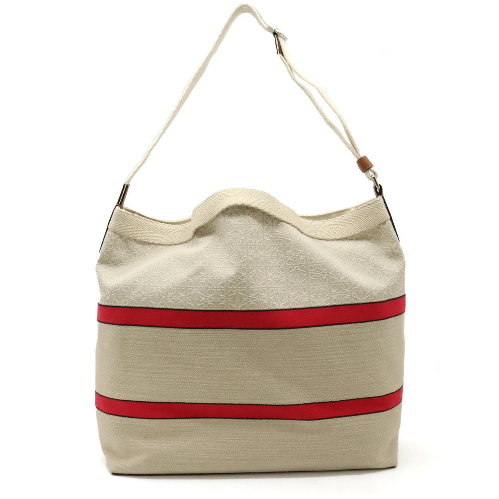 Loewe Crossbody Bag Tote Jacquard Leather Beige Cream Tan Red